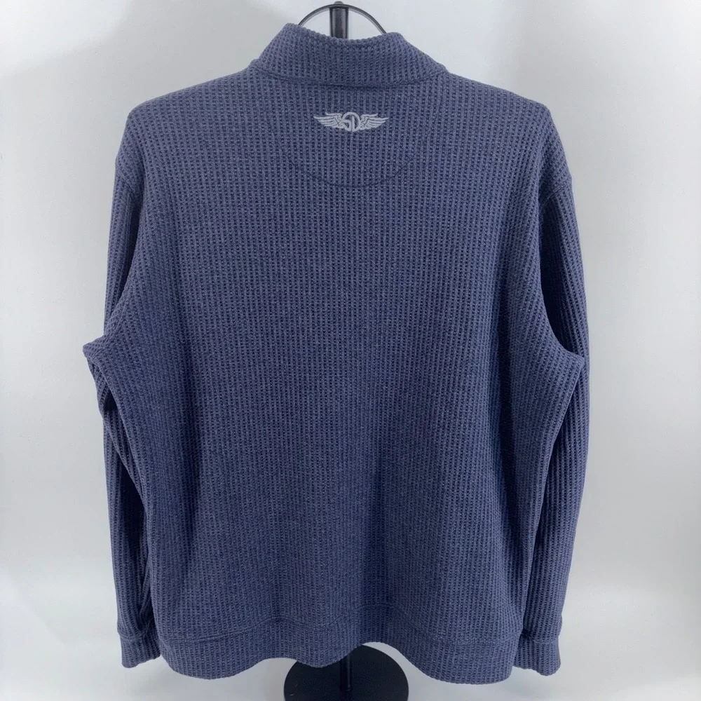 Straight Down Mens Blue Waffle Knit Quarter Zip Pullover Golf Sweater Large CO